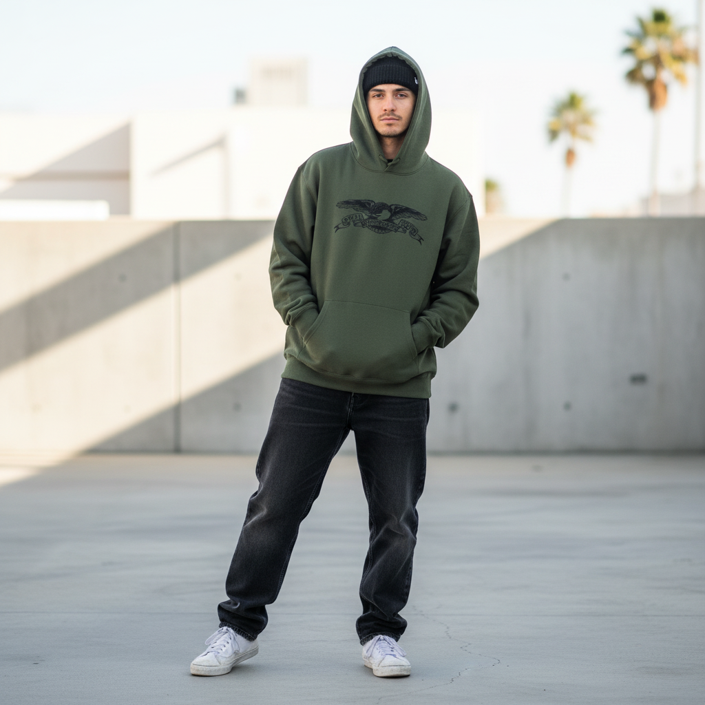 ★30%OFF★ ANTI HERO パーカ "BASIC EAGLE HOODIE" (Army / Black)