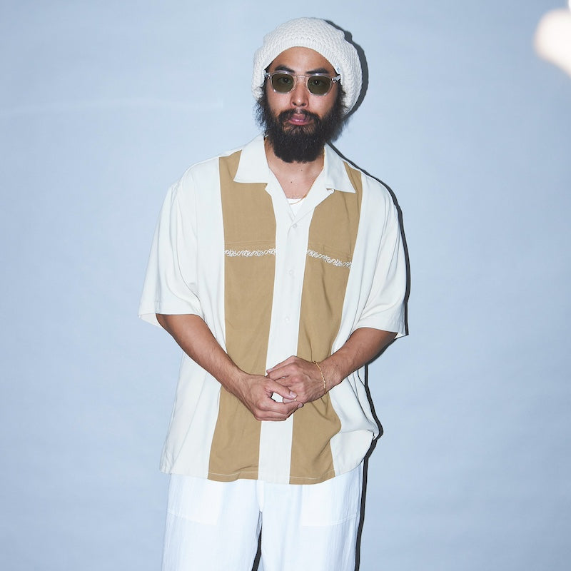 RADIALL S/Sシャツ "FLEETLINE FRIDAY OPEN COLLARED SHIRT S/S" (Root Beer x Off White)