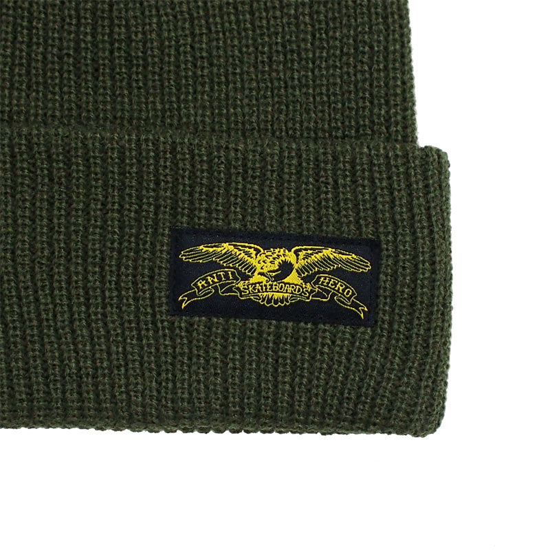ANTI HERO ビーニー "STOCK EAGLE LABEL CUFF BEANIE" (Olive / Black / Yellow)