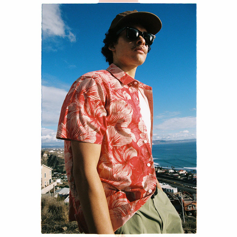 BRIXTON S/Sシャツ "CHARTER PRINT S/S WOVEN" (Casa Red / Oatmilk Floral)