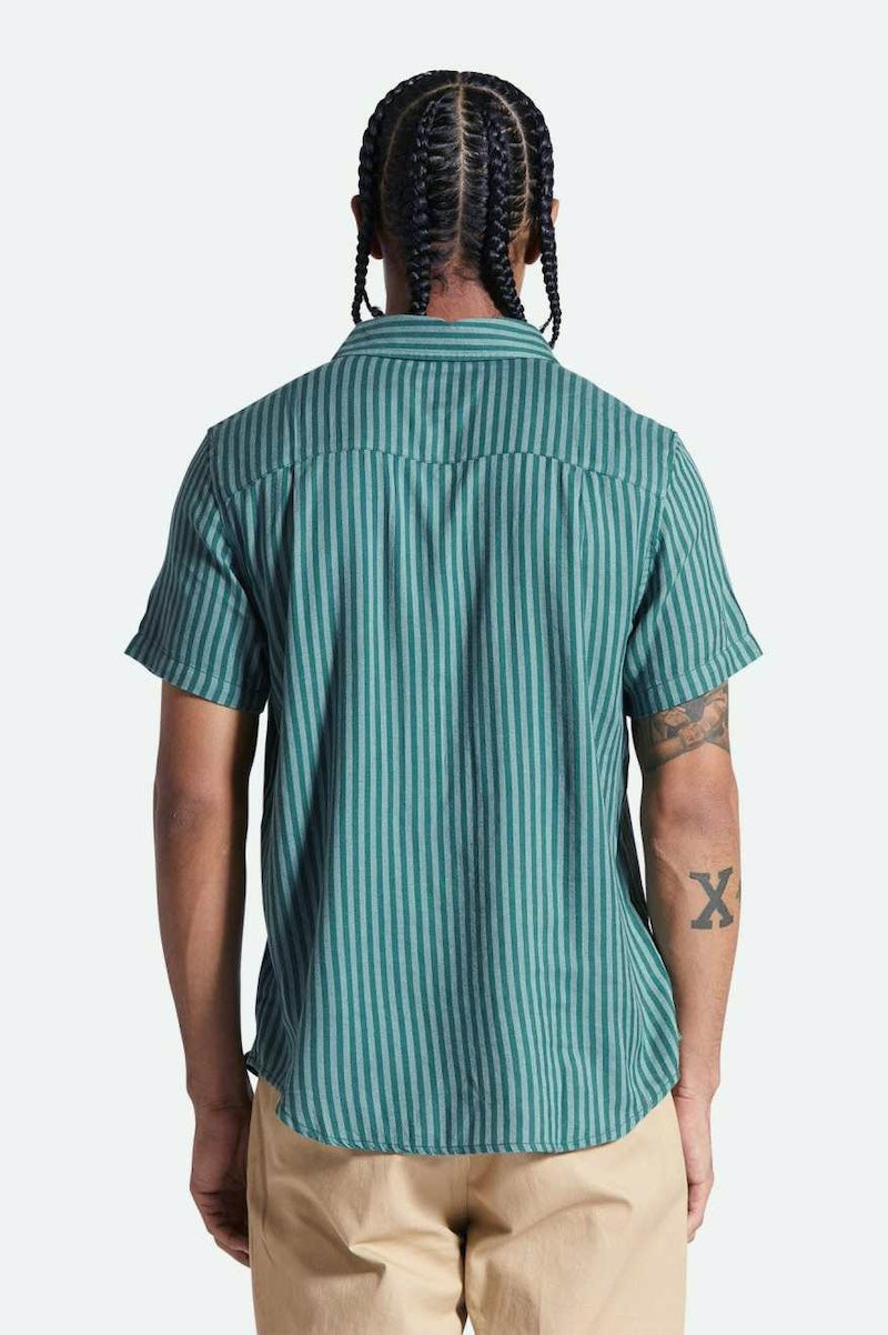 BRIXTON S/Sシャツ "CHARTER HERRINGBONE STRIPE S/S WOVEN" (Trekking Green / Chinois)