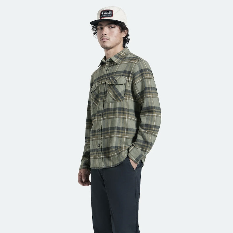 BRIXTON L/Sシャツ "BOWERY L/S FLANNEL" (Vetiver / Laurel Wreath / Washed Black)
