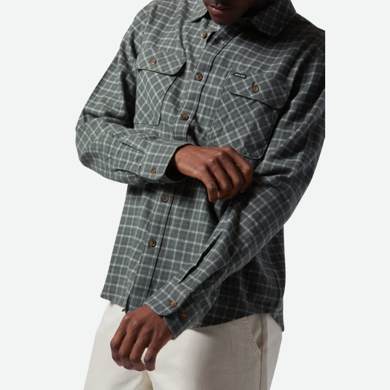 BRIXTON L/Sシャツ "BOWERY LW ULTRA FLANNEL" (Ivy Green / Whitecap)