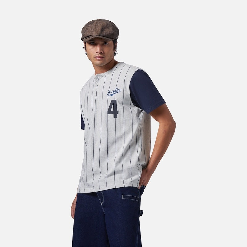 BRIXTON Tシャツ "THE LEAGUE BASEBALL TEE" (Heather Gray Ash / Washed Navy)