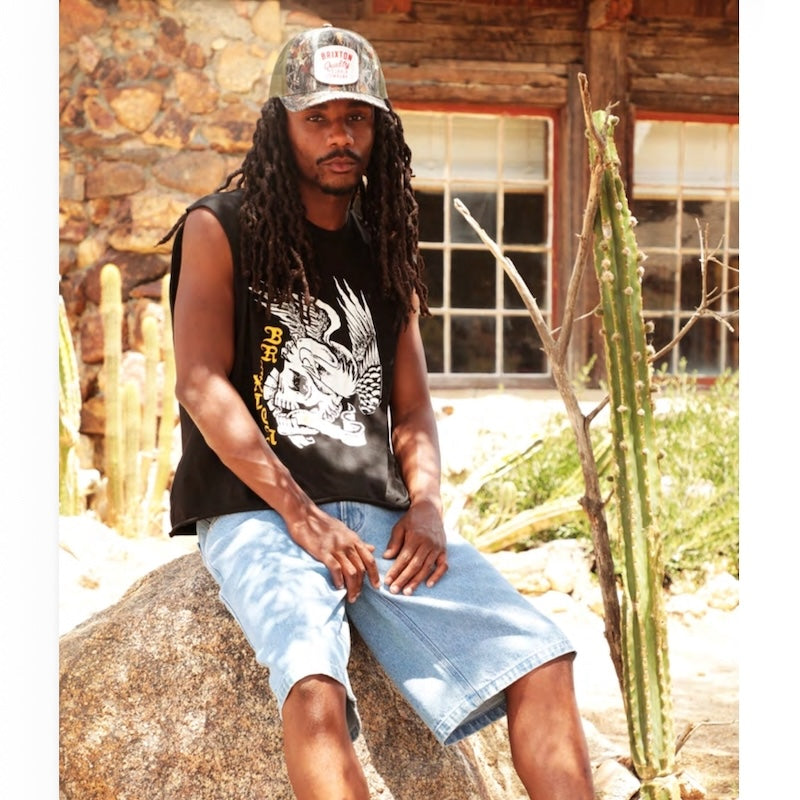 BRIXTON ショーツ BUILDERS CARPENTER BAGGY SHORT デニム 着用画像 全身 2