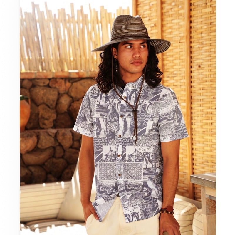 BRIXTON S/Sシャツ CHARTER PRINT S/S WVN ネイビー/ホワイト 着用画像 2