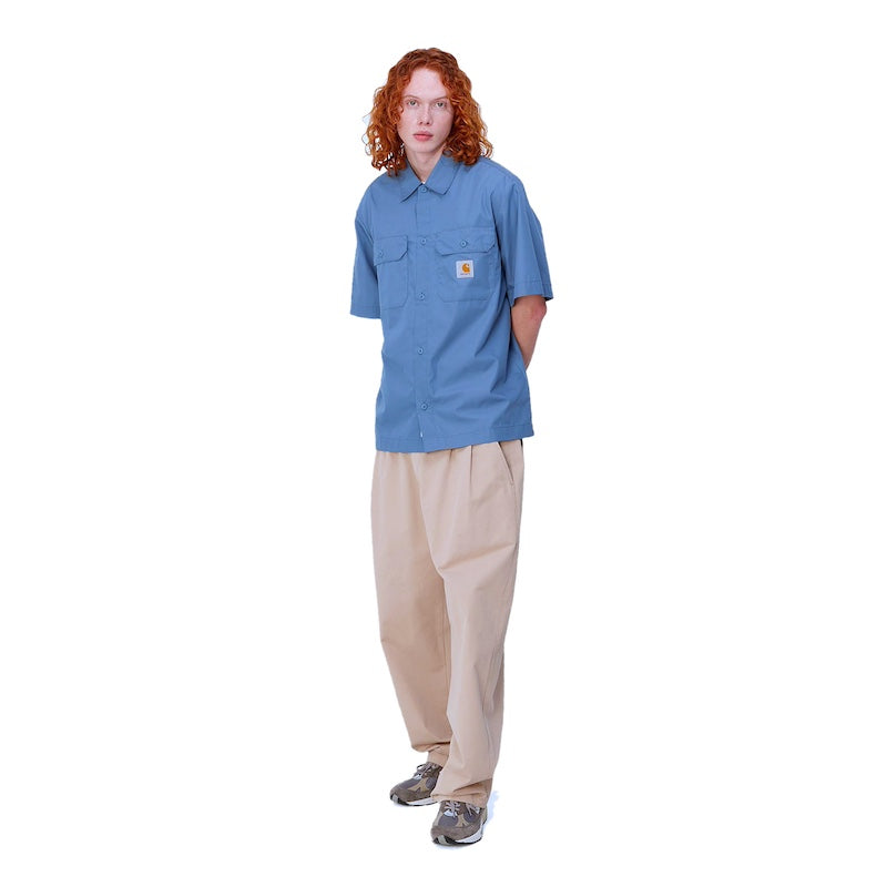 Carhartt WIP S/Sシャツ S/S CRAFT SHIRT ブルー 着用画像 正面 全身