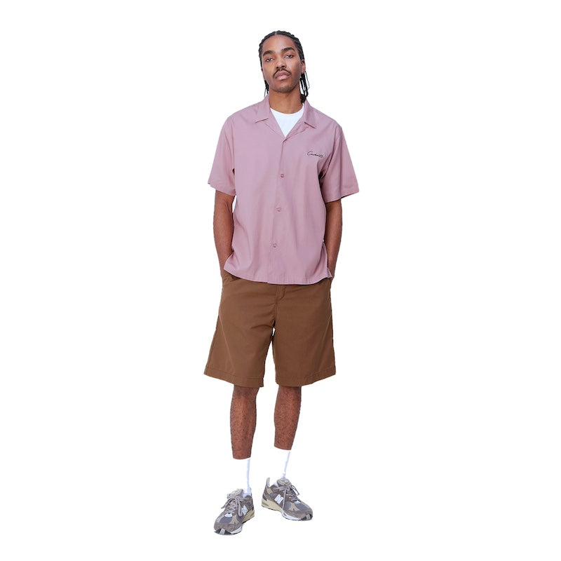 Carhartt WIP S/Sシャツ S/S DELRAY SHIRT ピンク 着用画像 正面 全身