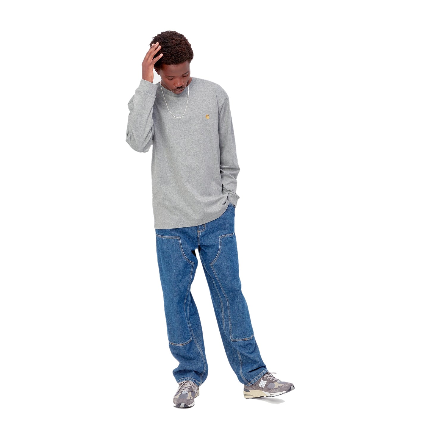 Carhartt WIP L/STシャツ L/S CHASE T-SHIRT グレー 着用画像 正面 全身