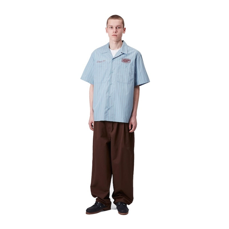 Carhartt WIP S/Sシャツ S/S HENDRY SHIRT ストライプ ブルー 着用画像 正面 全身