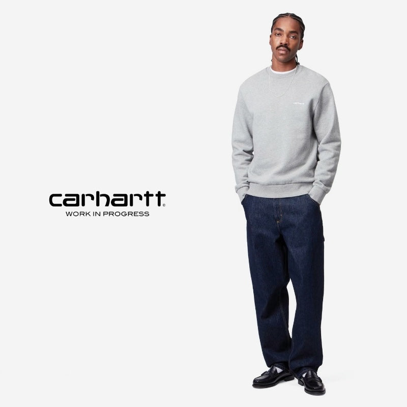 Carhartt WIP デニムパンツ SINGLE KNEE PANT ブルー 着用画像 正面 全身