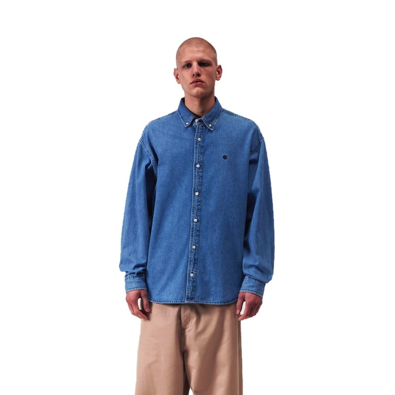 Carhartt WIP L/Sシャツ L/S LUCAS SHIRT ブルー ストーンウォッシュ 着用画像