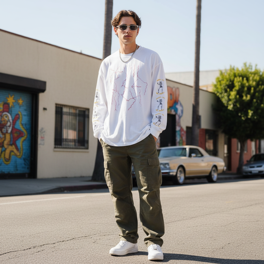 Deviluse L/STシャツ "LIGHTNING L/S TEE" (White)