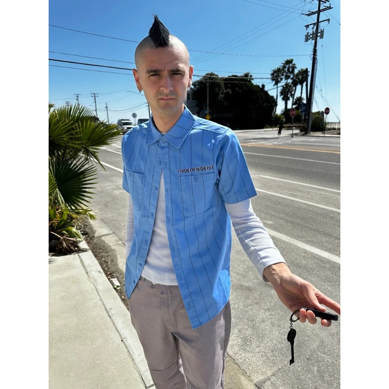 INDEPENDENT S/Sシャツ "UNION S/S WORK SHIRT" (Work Blue W/ Stripe)