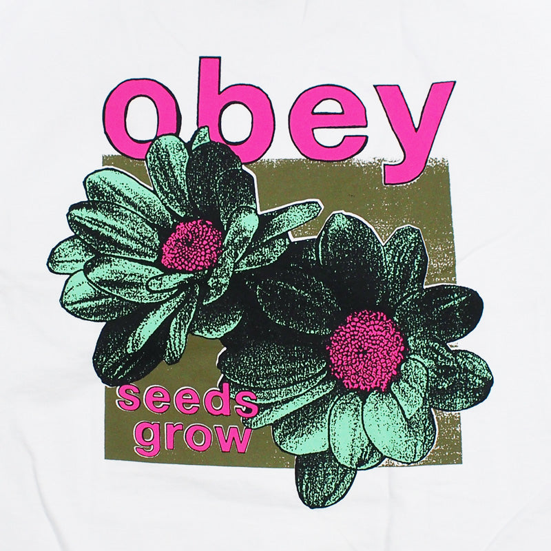 OBEY　L/STシャツ　"OBEY SEEDS GROW HEAVYWEIGHT BOX LONG SLEEVE TEE"　(White)