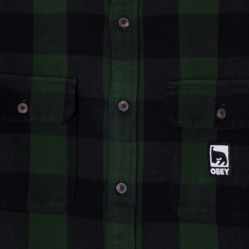 OBEY L/Sシャツ JONES WOVEN (Kombu Green Multi) 商品画像 フロント クローズアップ