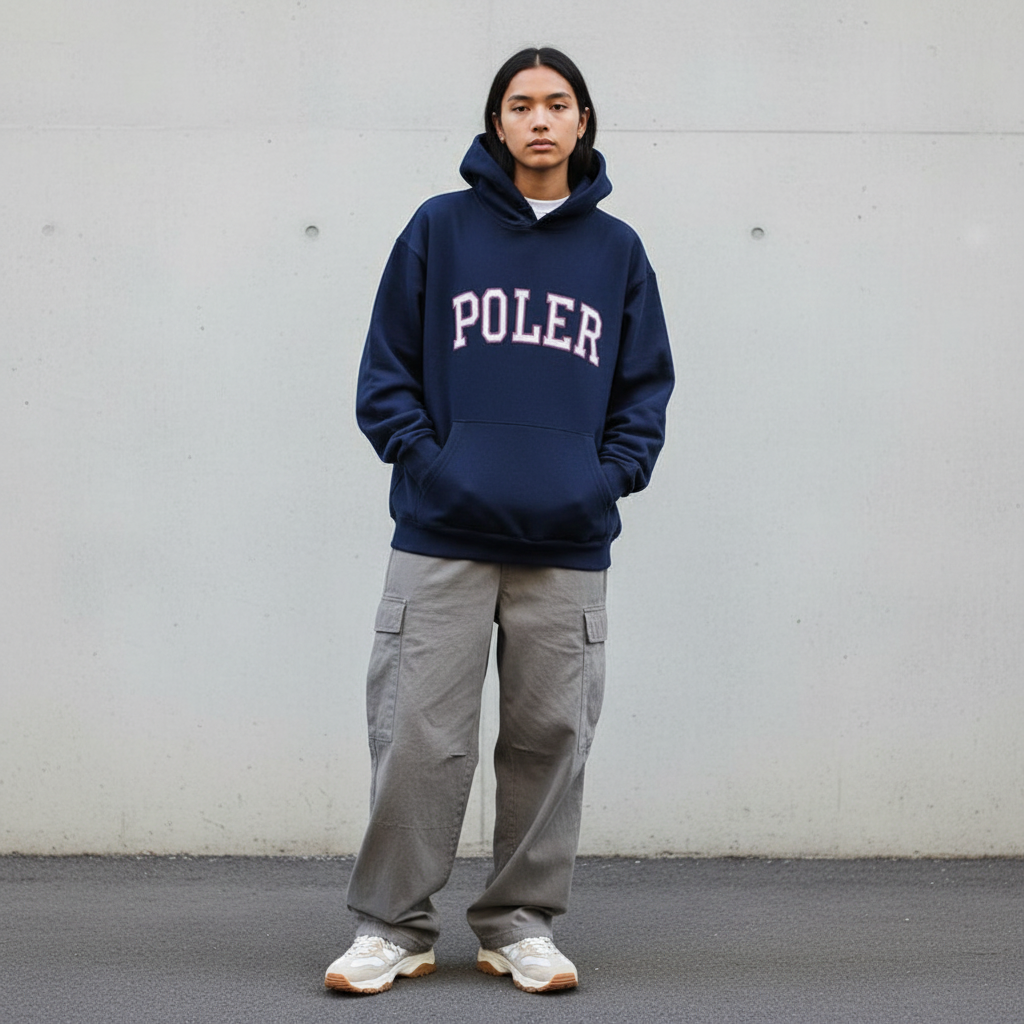 POLeR パーカー "COLLEGE HOOD SWEAT" (Navy)