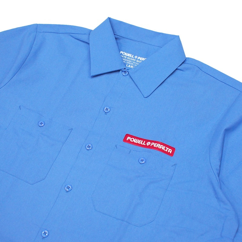 POWELL PERALTA S/Sシャツ SK8BOARD SKELTON S/S WORK SHIRTS ブルー 商品画像 クローズアップ