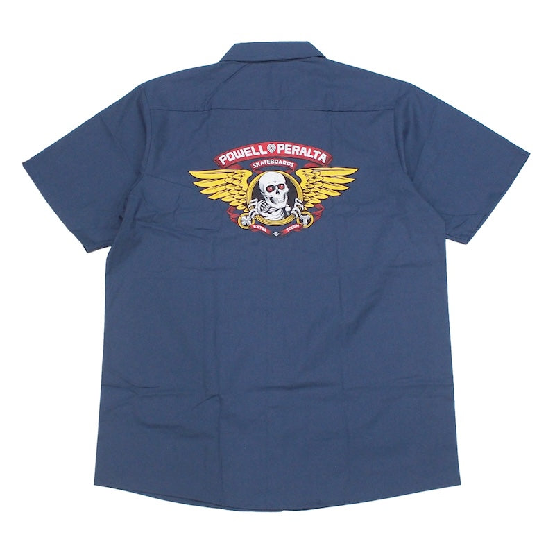 POWELL PERALTA S/Sシャツ WINGED RIPPER S/S WORK SHIRTS ネイビー