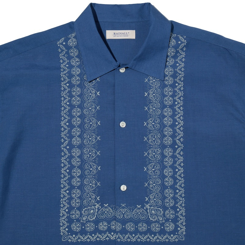 RADIALL S/Sシャツ "NATIVE LEI OPEN COLLARED SHIRT S/S" (Blue)