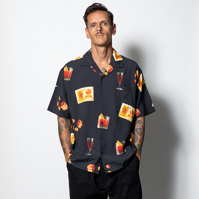 ROARK REVIVAL S/Sシャツ "GONZO NEGRONI&DICE S/S WOVEN - COMFORT FIT" (Black)