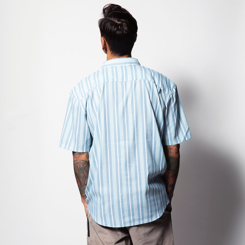 ROARK REVIVAL S/Sシャツ "VERTICAL STRIPE BLESS UP SS" (Stripe Dusty Blue)