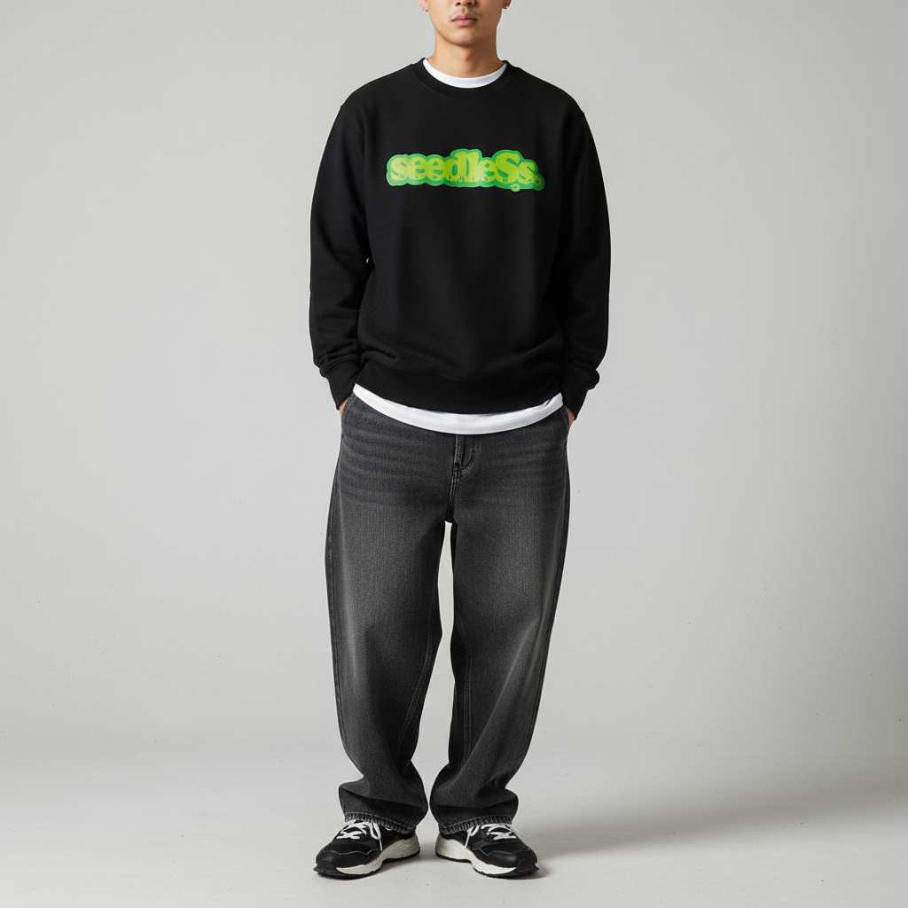 seedleSs クルースウェット "COOP CREW SWEAT 12oz" (Black)