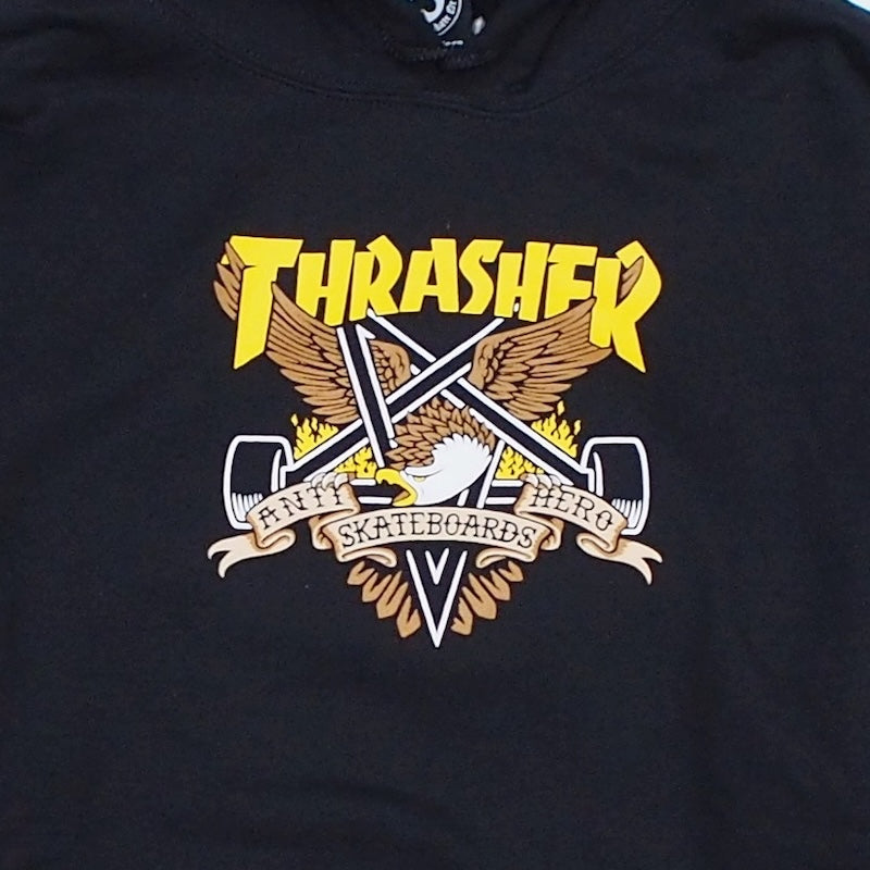 THRASHER x ANTI HERO パーカー "EAGLEGRAM HOODIE" (Black)