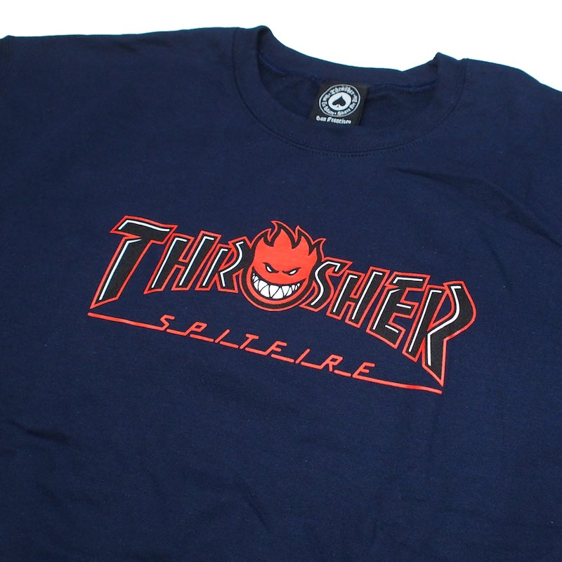 THRASHER x SPITFIRE コラボクルーネックスウェット ネイビー クローズアップ