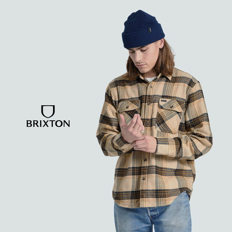 BRIXTON L/Sシャツ "BOWERY L/S FLANNEL" (Sand / Black)