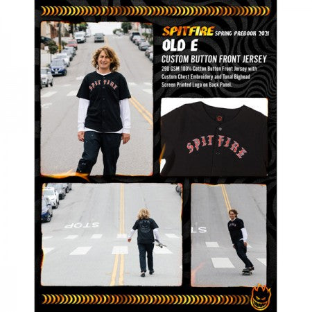 SPITFIRE ベースボールシャツ "OLD E CUSTOM BUTTON FRONT JERSEY" (Black)