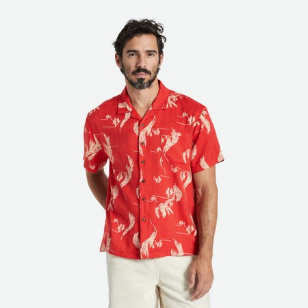 BRIXTON　S/Sシャツ　"BUNKER SLUB S/S WOVEN"　(Aloha Red / White / Coconut)