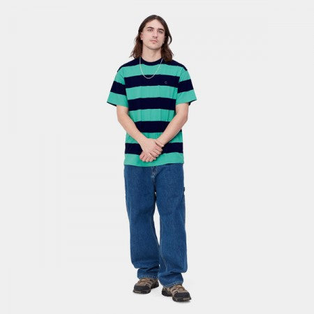 Carhartt WIP Tシャツ S/S DAMPIER T-SHIRT ネイビー グリーン 着用画像 正面 全身