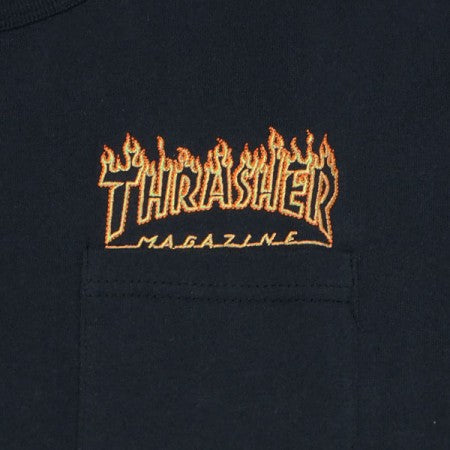 THRASHER Tシャツ "FLAME EMB. POCKET TEE" (Black/Orange)