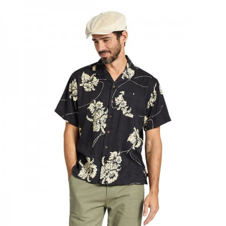 BRIXTON S/Sシャツ "BUNKER SLUB S/S WOVEN" (Washed Black / Off White)