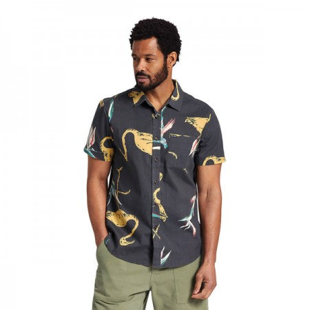 BRIXTON S/Sシャツ "CHARTER PRINT S/S WOVEN" (Black / Straw / Coral Pink)