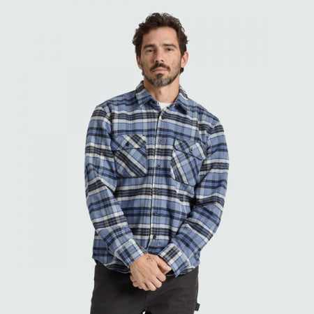 BRIXTON L/Sシャツ "BOWERY L/S FLANNEL" (Flint Blue / Twilight Blue / Beige)
