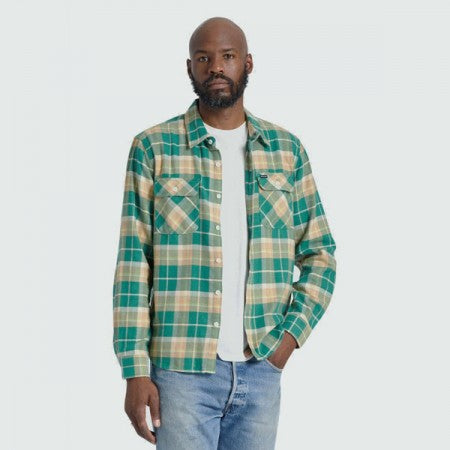 BRIXTON L/Sシャツ "BOWERY L/S FLANNEL" (Washed Pine Needle / Washed Golden Brown / Off White)