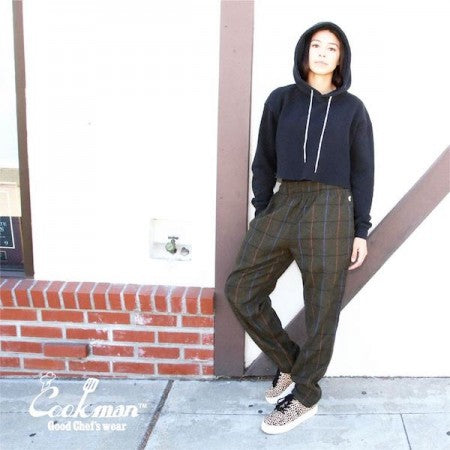 COOKMAN シェフパンツ "CHEF PANTS" (Wool Mix Check / Olive Green)