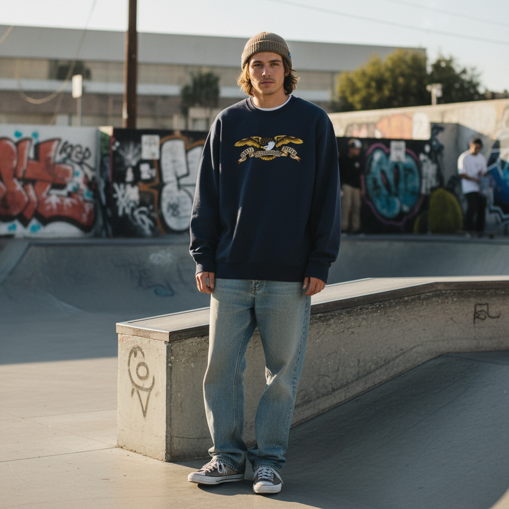 ANTI HERO　クルースウェット　"EAGLE CREWNECK SWEAT"　(Asphalt / Black Multi)