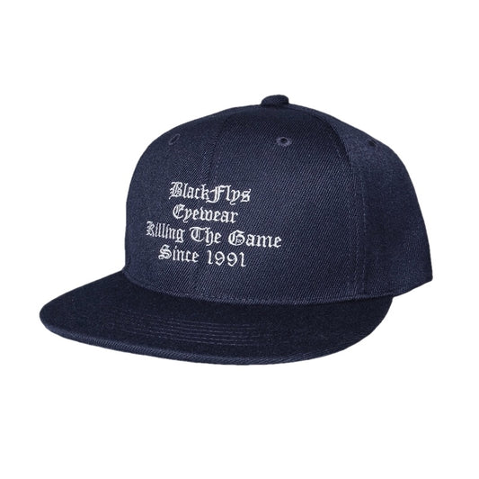 BLACK FLYS キャップ KILLING THE GAME EMBROIDERED SNAPBACK CAP ネイビー 商品画像 斜め