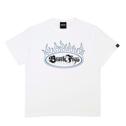 BLACK FLYS Tシャツ OVAL FLAMES S/S TEE ホワイト 商品画像 正面