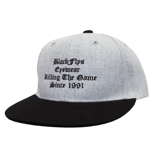 BLACK FLYS キャップ KILLING THE GAME EMBROIDERED SNAPBACK CAP グレー/ブラック 商品画像 斜め