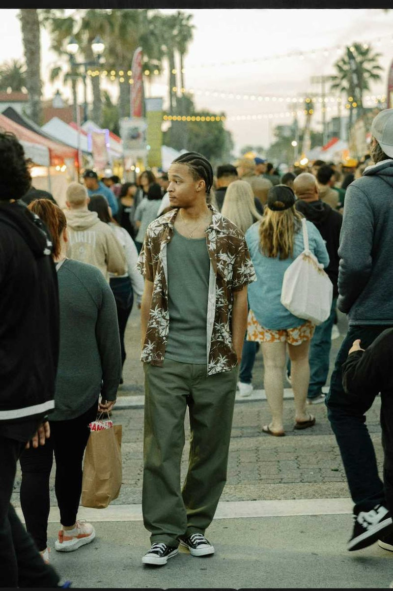 BRIXTON　S/Sシャツ　"CHARTER SLUB S/S WOVEN"　(Sepia Umbrella Scene)