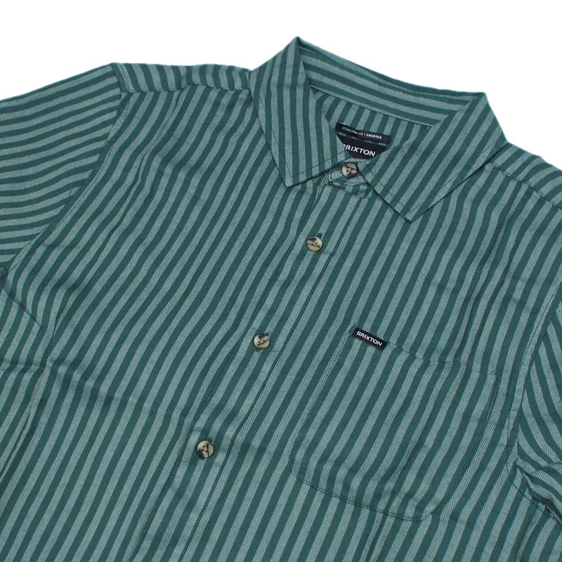 BRIXTON　S/Sシャツ　"CHARTER HERRINGBONE STRIPE S/S WOVEN"　(Trekking Green / Chinois)