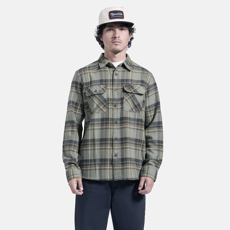 BRIXTON　L/Sシャツ　"BOWERY L/S FLANNEL"　(Vetiver / Laurel Wreath / Washed Black)