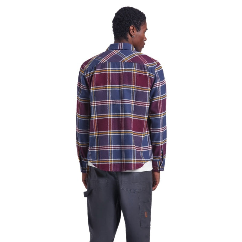 BRIXTON L/Sシャツ BOWERY L/S FLANNEL インディゴ/ポート 背面 着用