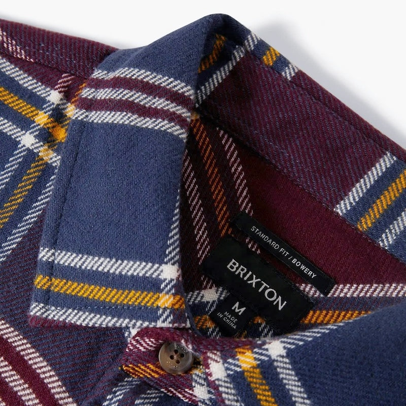 BRIXTON L/Sシャツ BOWERY L/S FLANNEL インディゴ/ポート クローズアップ 襟