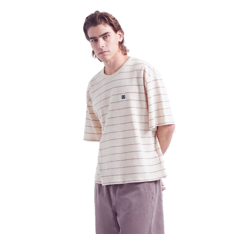 BRIXTON Tシャツ SHIELD PIQUE S/S BOXY KNIT TEE ホワイト 着用画像 正面
