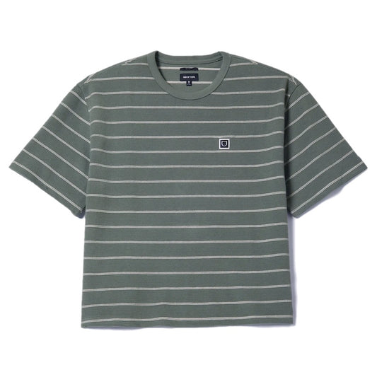 BRIXTON Tシャツ SHIELD PIQUE S/S BOXY KNIT TEE オリーブ 商品画像 正面